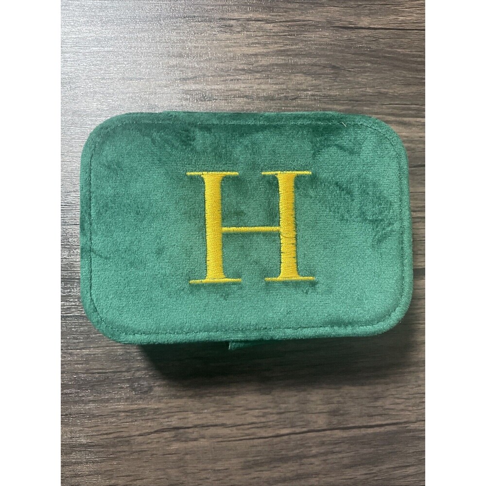 Embroidered Green Small Jewelry Box Removable Portable Storage Box Mirror Travel